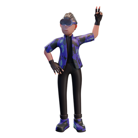 Boy with VR tech  3D Illustration