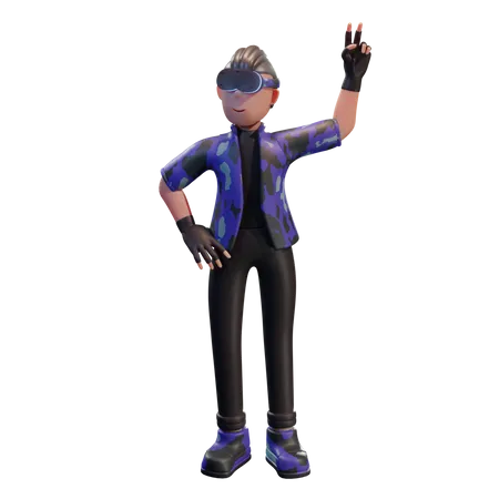 Boy with VR tech  3D Illustration