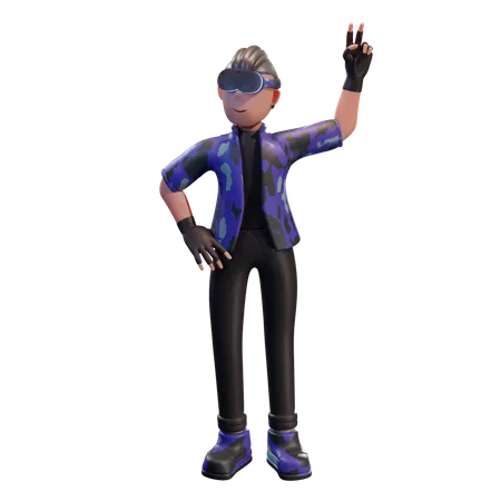 Boy with VR tech 3D Illustration