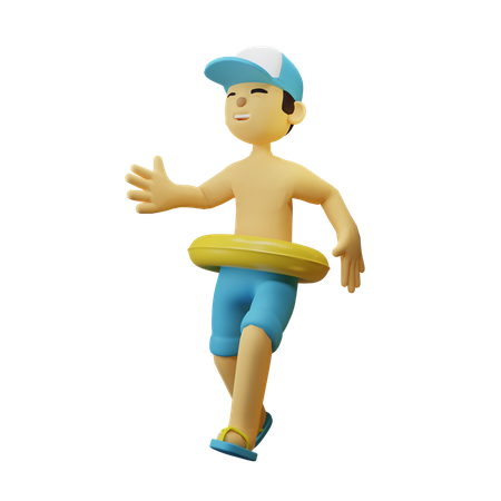 Boy With Yellow Float 3D Illustration
