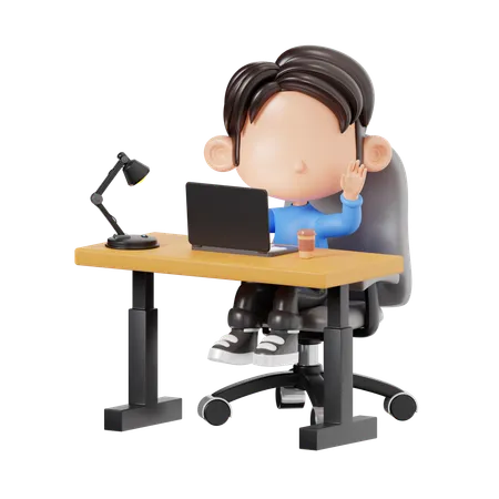 Boy Working At Office  3D Illustration