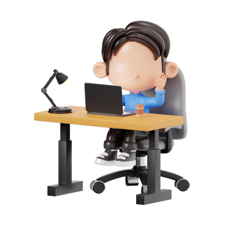 Boy Working At Office  3D Illustration