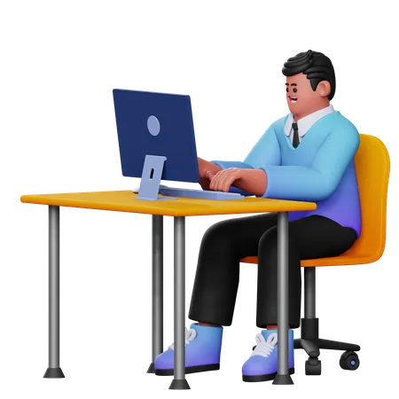 Boy Working At Office  3D Illustration