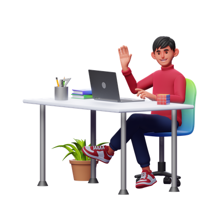 Boy Working At Office  3D Illustration