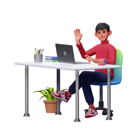 Boy Working At Office  3D Illustration