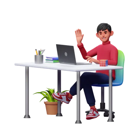 Boy Working At Office 3D Illustration