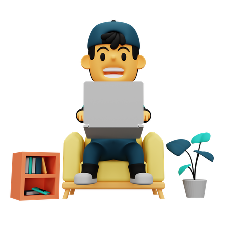 Boy working from home  3D Illustration