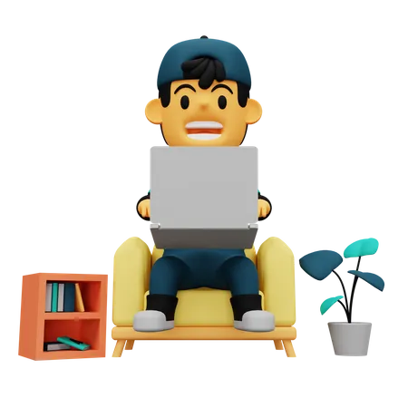 Boy working from home  3D Illustration