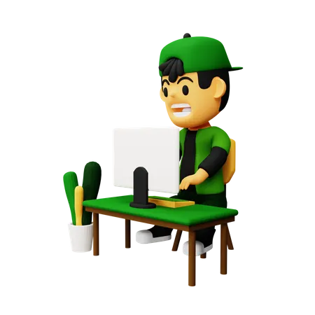 Boy working on computer  3D Illustration