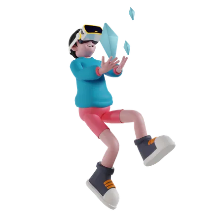 Boy working on crypto using VR technology  3D Illustration