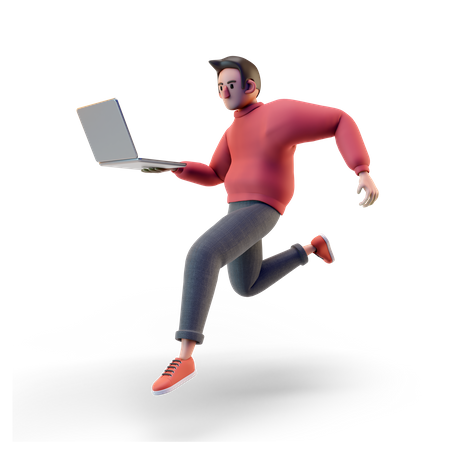 Boy working on laptop  3D Illustration