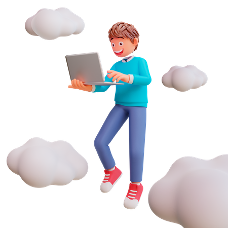 Boy Working On Laptop  3D Illustration