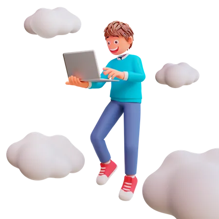 Boy Working On Laptop 3D Illustration