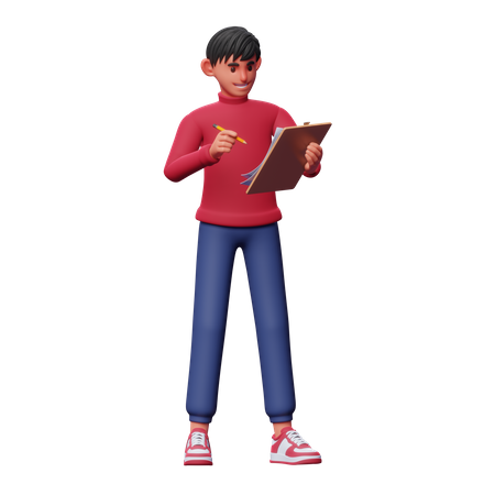 Boy Writing Note  3D Illustration