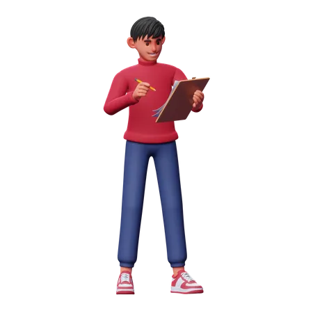 Boy Writing Note  3D Illustration