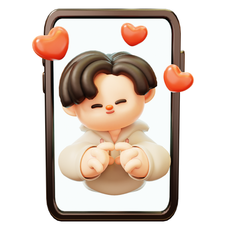 Boyfreind Long Distance And Heart Hand Gesture  3D Illustration