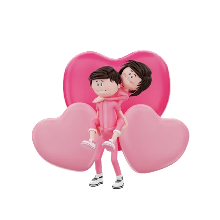 Boyfriend carrying his girlfriend on back  3D Illustration