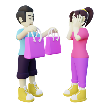 Boyfriend Giving Gift to His Girlfriend  3D Illustration