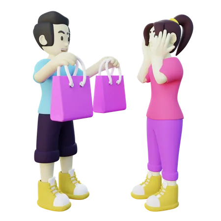 Boyfriend Giving Gift to His Girlfriend  3D Illustration