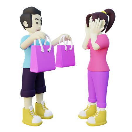 Boyfriend Giving Gift to His Girlfriend  3D Illustration