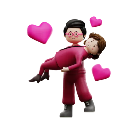 Boyfriend lifting girlfriend  3D Illustration