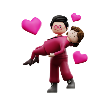 Boyfriend lifting girlfriend  3D Illustration