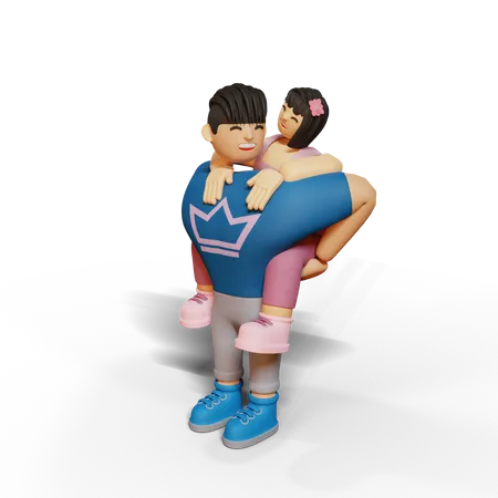 Boyfriend lifting girlfriend on back  3D Illustration