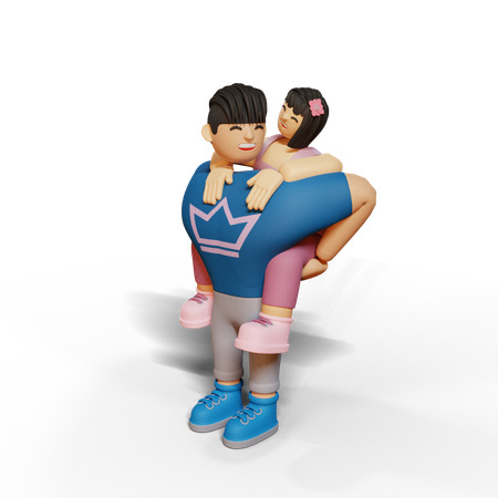 Boyfriend lifting girlfriend on back  3D Illustration