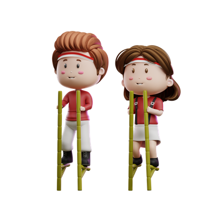 Boys And Girls Compete On Stilts  3D Icon