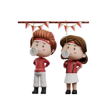 Boys And Girls Eating Crackers Competition  3D Icon
