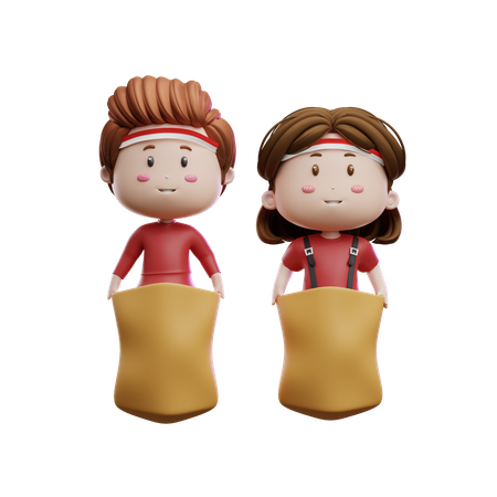 Boys And Girls Sack Race Competition  3D Icon