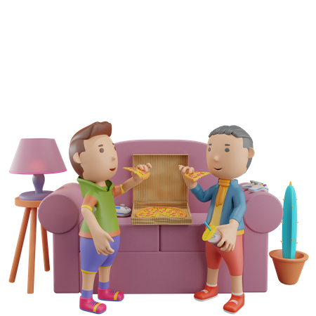 Boys doing pizza party  3D Icon