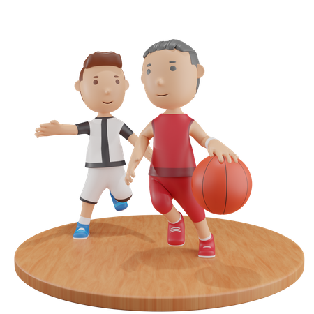 Boys playing Basketball 3D Illustration