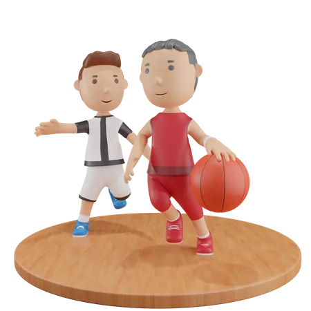 Boys playing Basketball 3D Illustration