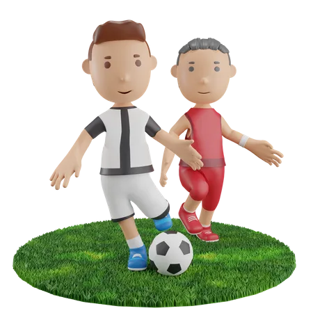 Boys playing football  3D Illustration