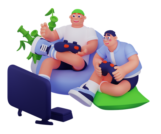 Boys Playing Online Game  3D Illustration