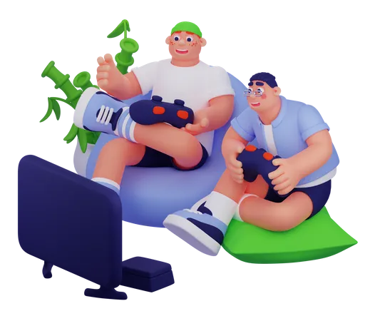 Boys Playing Online Game  3D Illustration