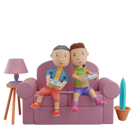 Boys playing video game  3D Icon