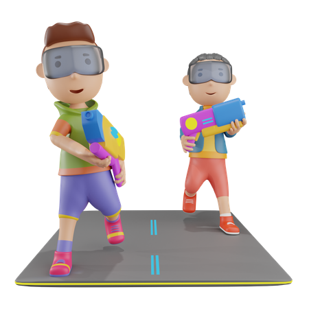 Boys playing war game  3D Icon