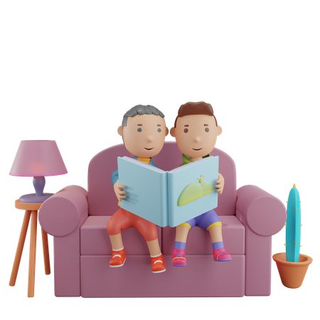 Boys reading story book  3D Icon