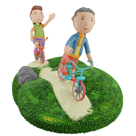 Boys riding bicycle  3D Icon