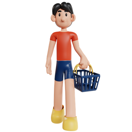 Boy’s Shopping Basket Adventure  3D Illustration