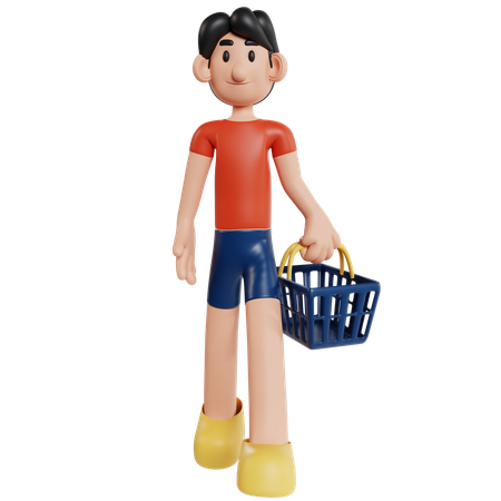 Boy’s Shopping Basket Adventure  3D Illustration