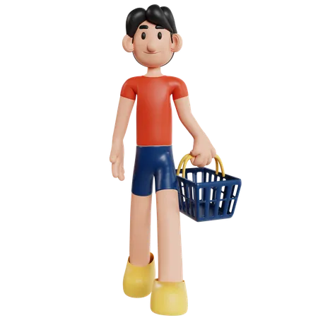 Boy’s Shopping Basket Adventure  3D Illustration