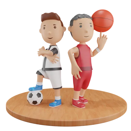 Boys with balls  3D Illustration