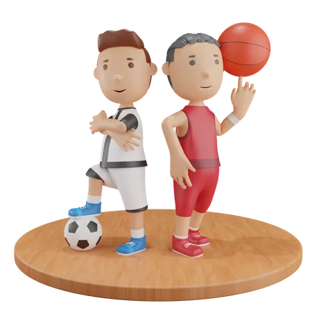 3 D Render Boys Poses With Ball 3D Illustration