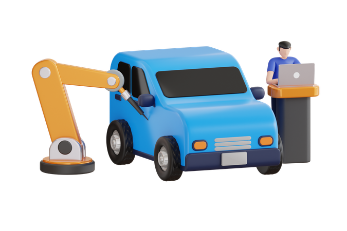 Braço robótico industrial consertando um carro  3D Icon