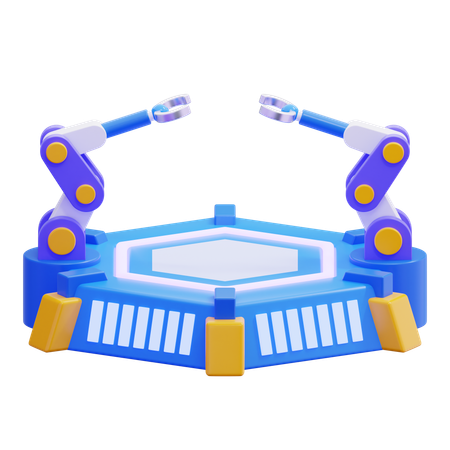 Braços robóticos futuristas em base hexagonal  3D Illustration