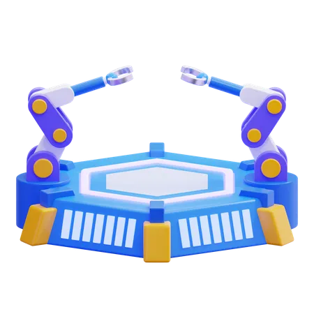 Braços robóticos futuristas em base hexagonal  3D Illustration