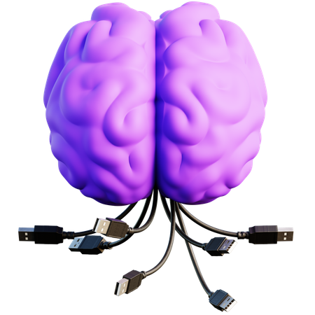 Brain and USB Connection Concept  3D Icon